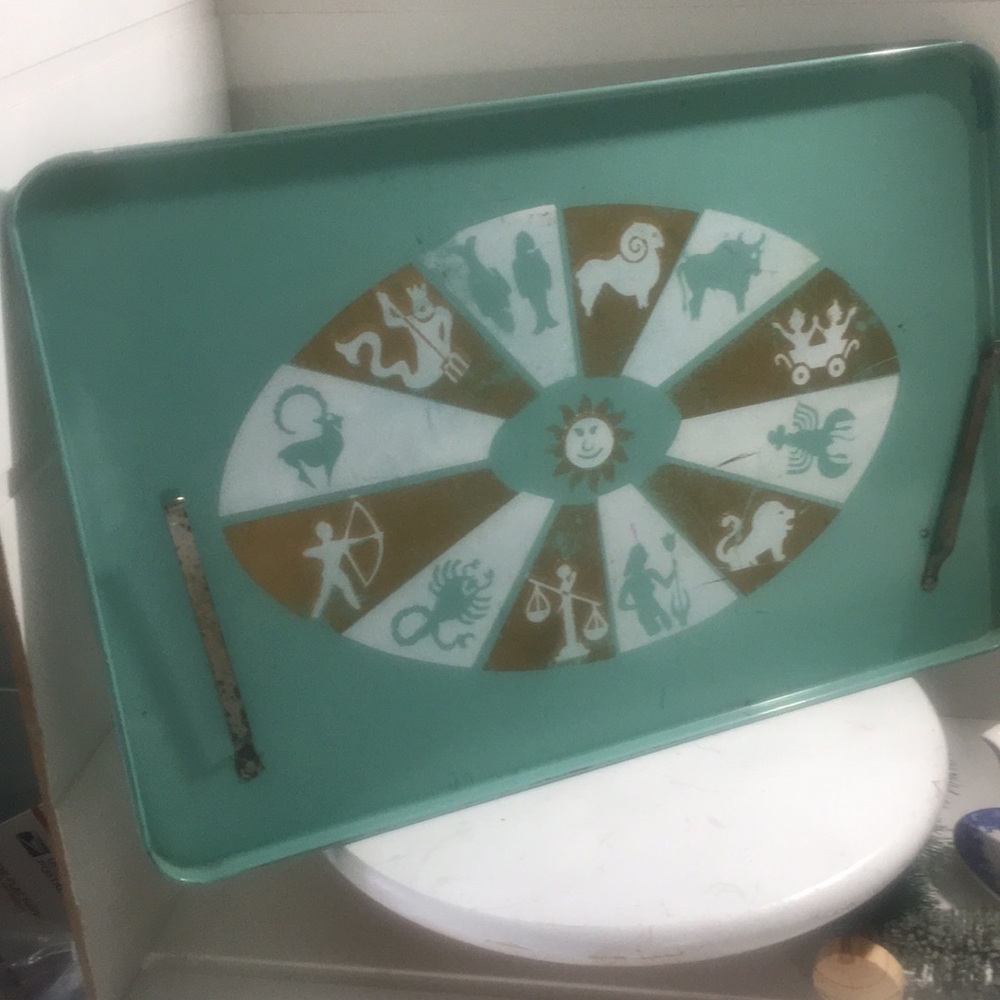 Vintage metal adjustable lap/bed tray with legs turquoise MCM.
